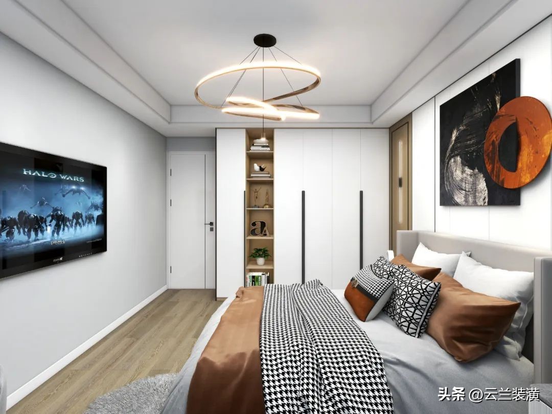 极简白色衣柜装修效果图最流行款,深布纹配白色柜门衣柜装修效果图