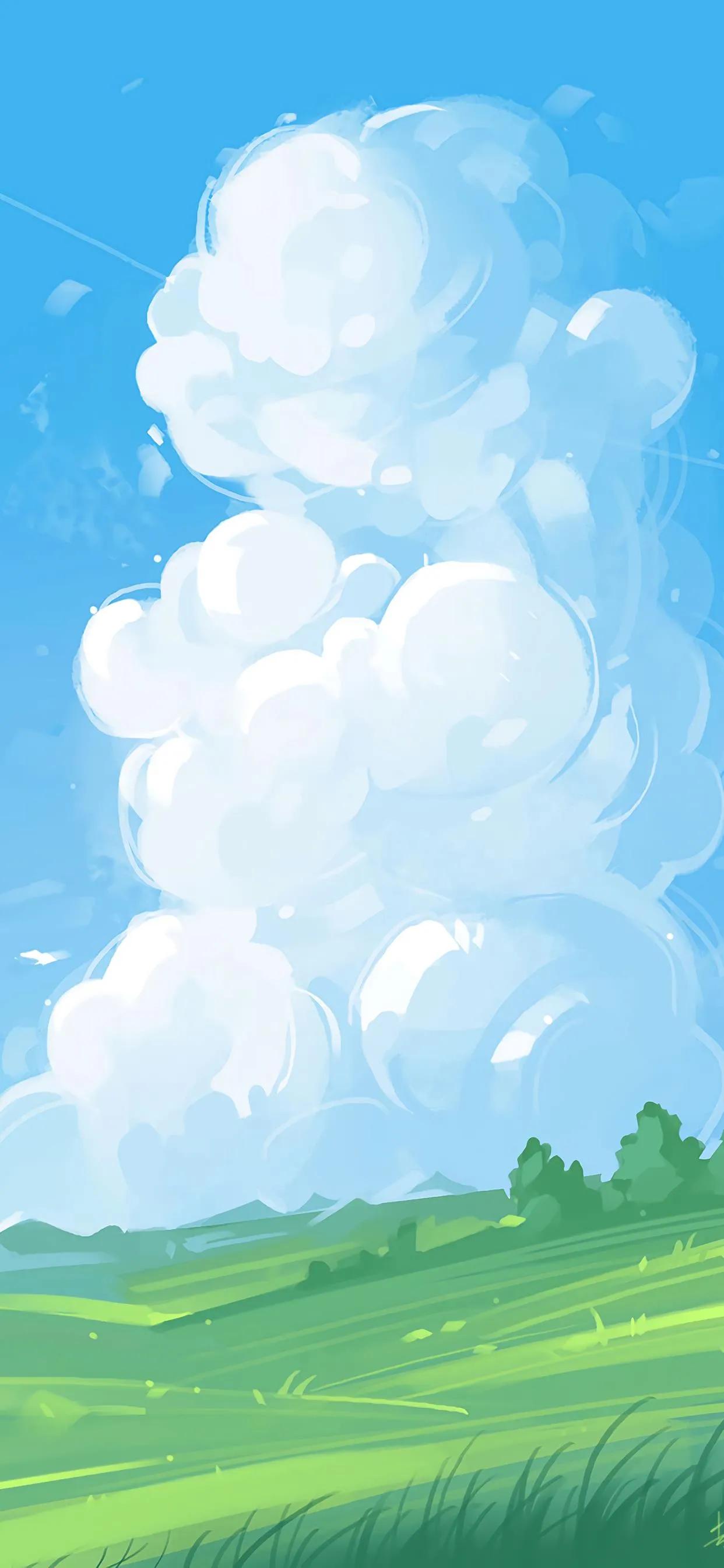 萌图100张可爱壁纸,春日海边小镇壁纸插画