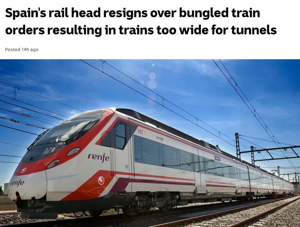 西班牙花2亿多造火车,花19亿造火车西班牙吐槽