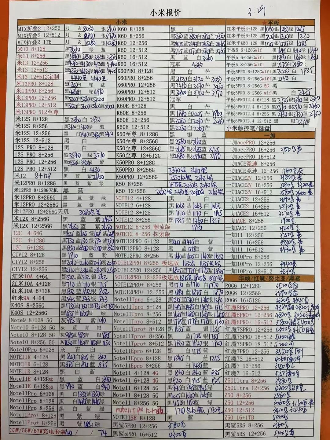 华强北3月24日手机报价单,华强北2022年3月报价单