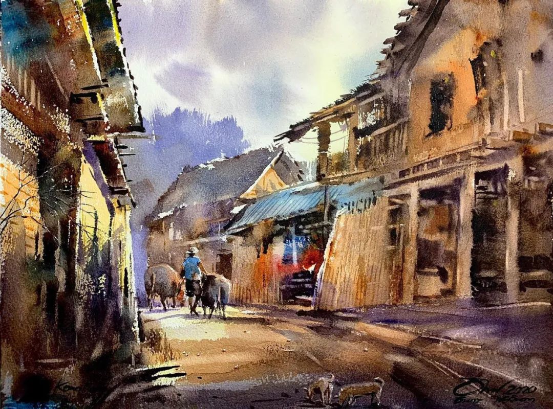 泰国水彩,泰国水彩画家绘画过程