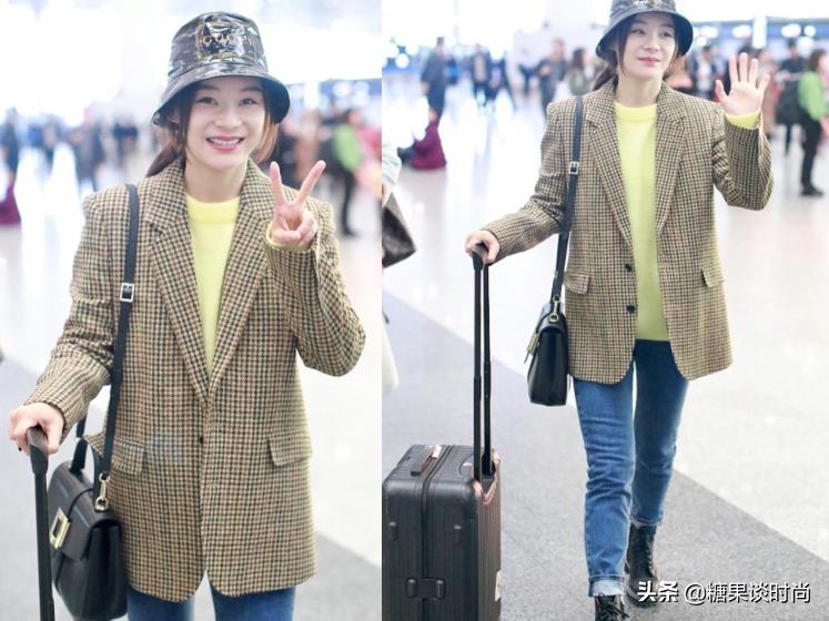 明星细格子西装外套搭配,黑白格子西装配什么裙子好看