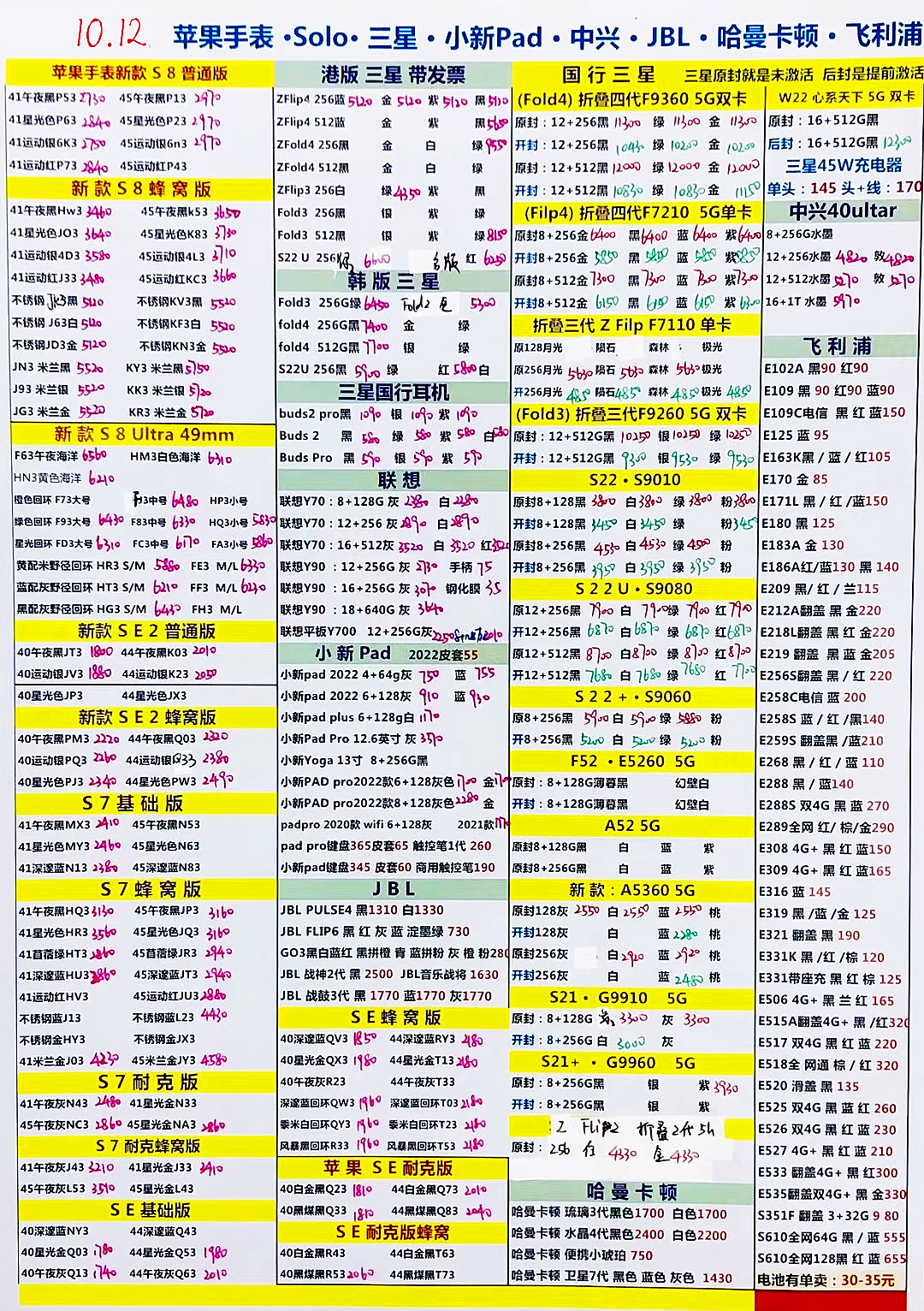 华强北2022年3月报价单,华强北远望手机市场批发报价单