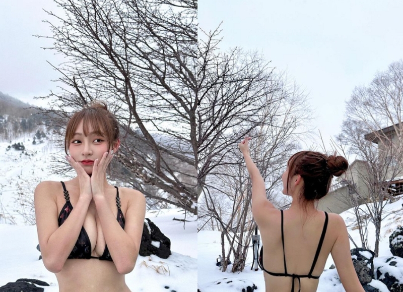 林襄雪中泡温泉穿太少，养眼画面惹怜：衣服穿好