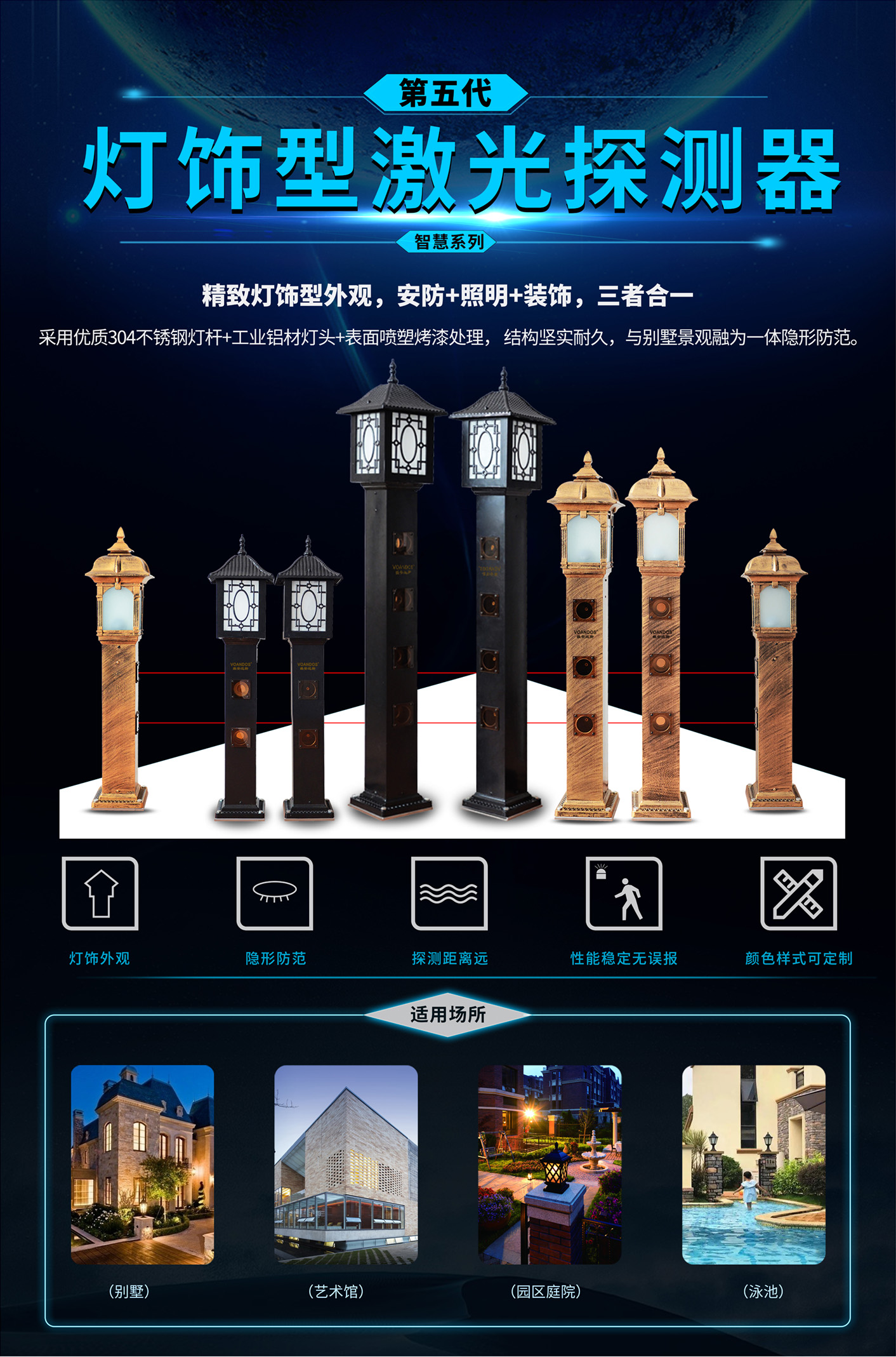 「安防」维安达斯灯饰型别墅安防用激光对射的介绍及应用
