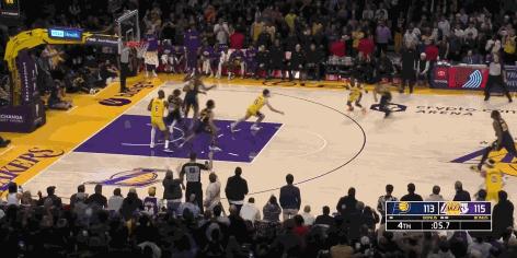 湖人战胜猛龙里弗斯晃倒,步行者进攻集锦