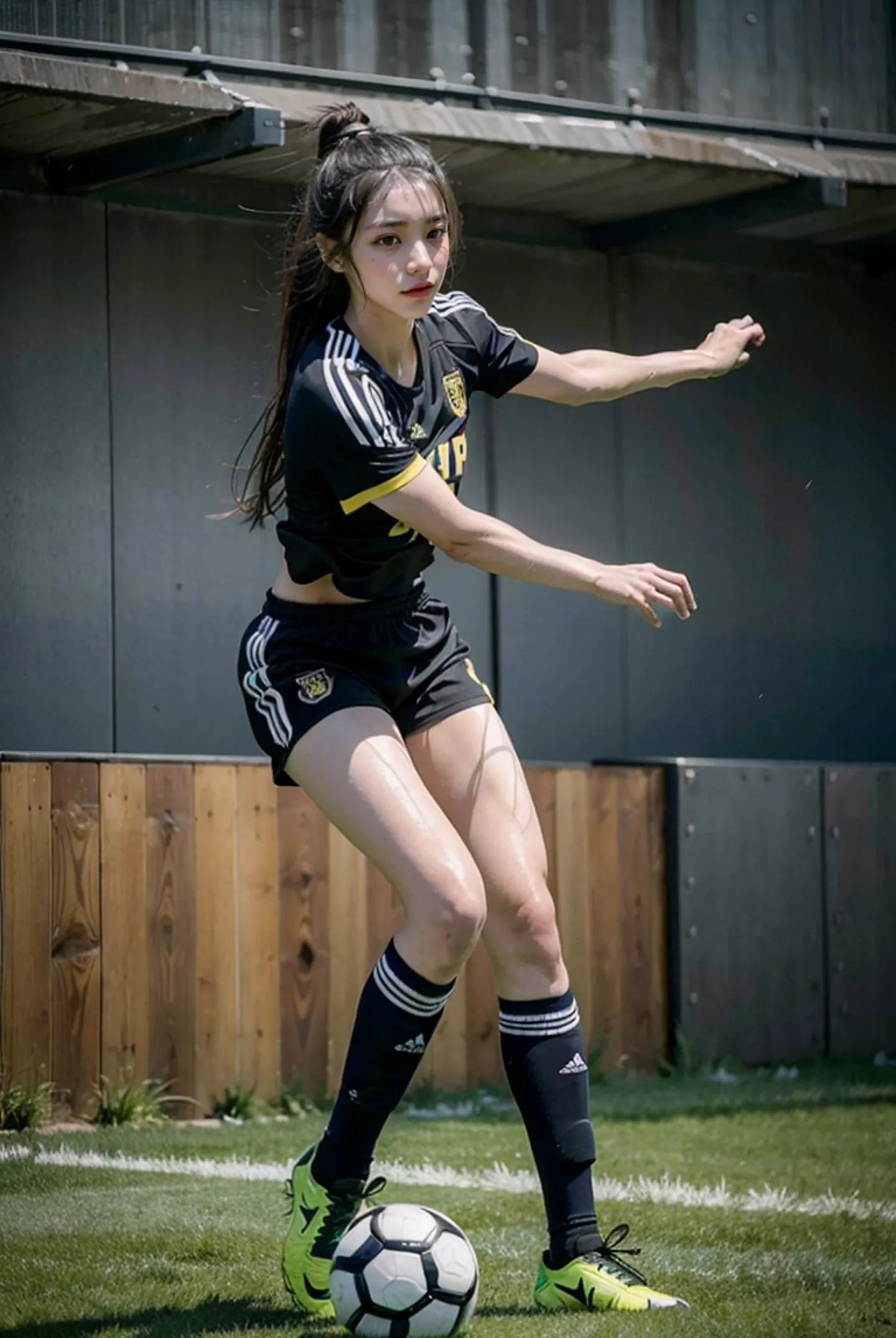 足球场上最美的女孩,足球场上踢球的女生