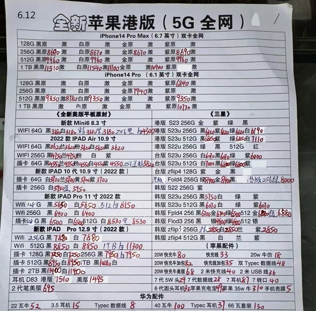 2024年1月11日华强北手机批发价,2023年2月华强北手机拿货价格表