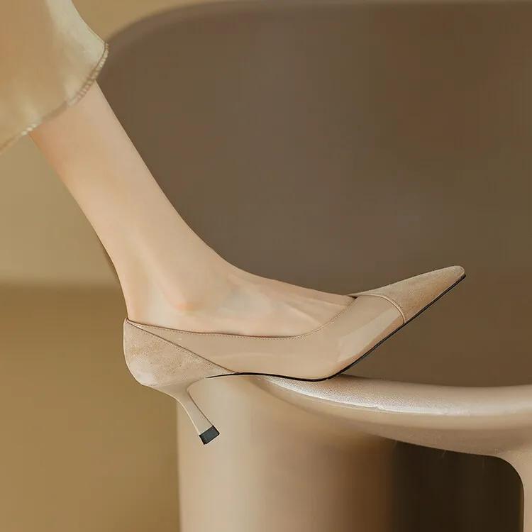 高跟鞋女拼接高级感,玛丽珍粉色拼接高跟鞋