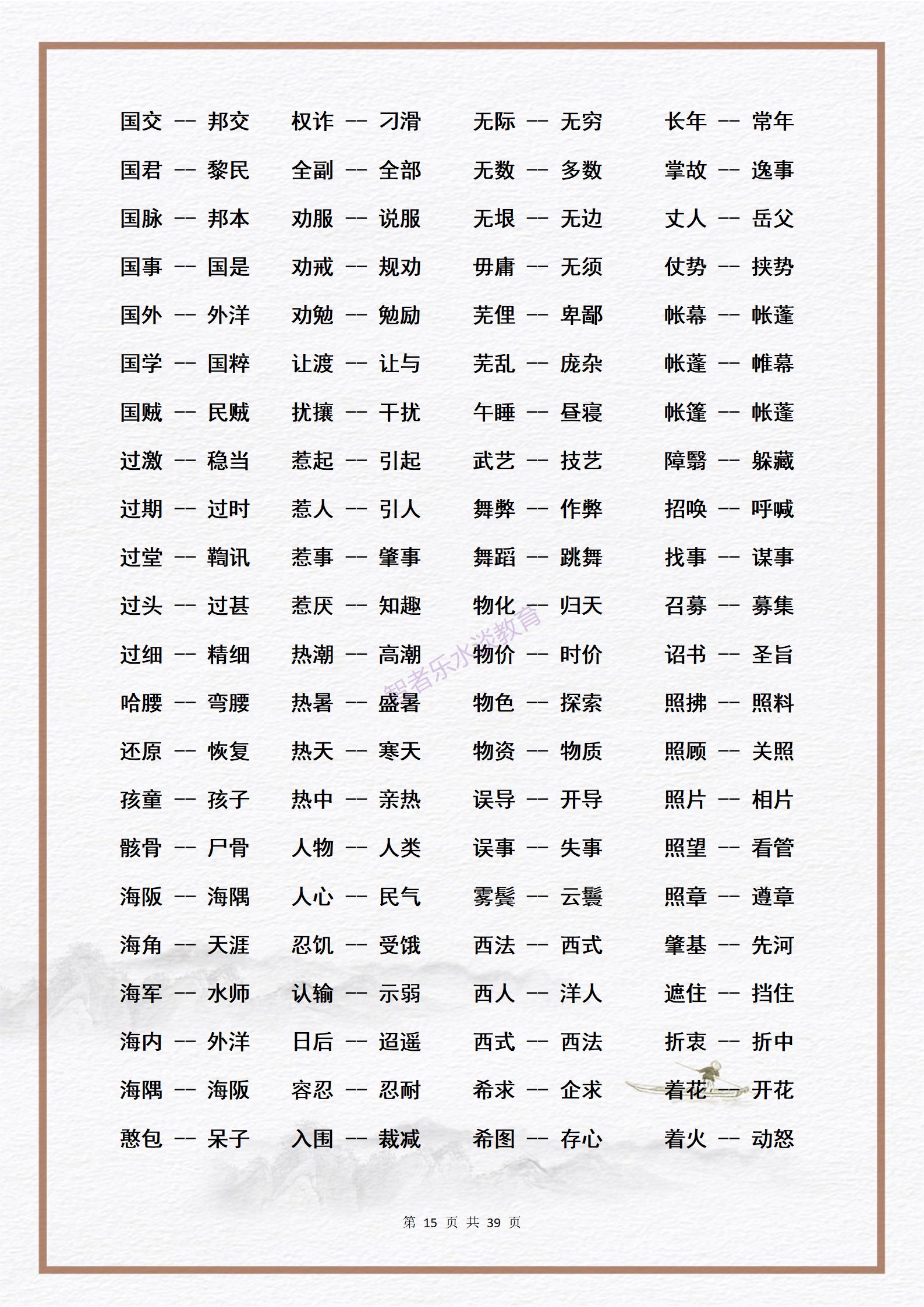 素材：中小学生必须熟练掌握的3000个《近义词》大合集