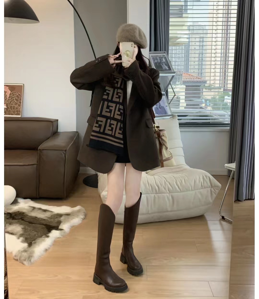 好穿又好搭时尚长筒宽靴,棕色长筒靴子女2022爆款洋气气质