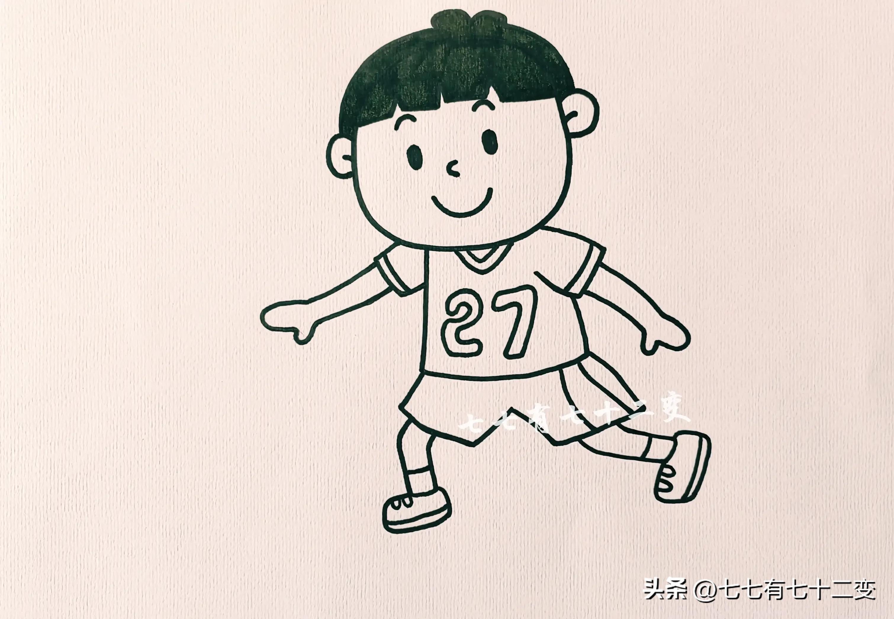 小男孩和篮球简笔画,小男孩在篮球场打篮球简笔画