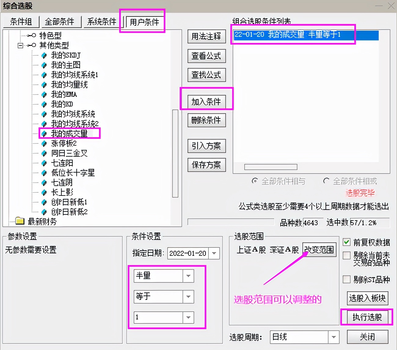 有关量能的选股公式,量能突破120日均量的选股公式