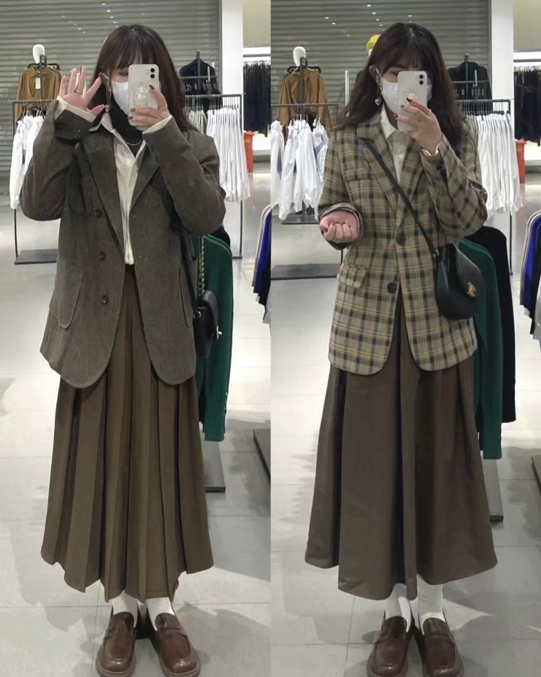 西装长裙搭配西装外套,西装外套配连衣裙气质高级感