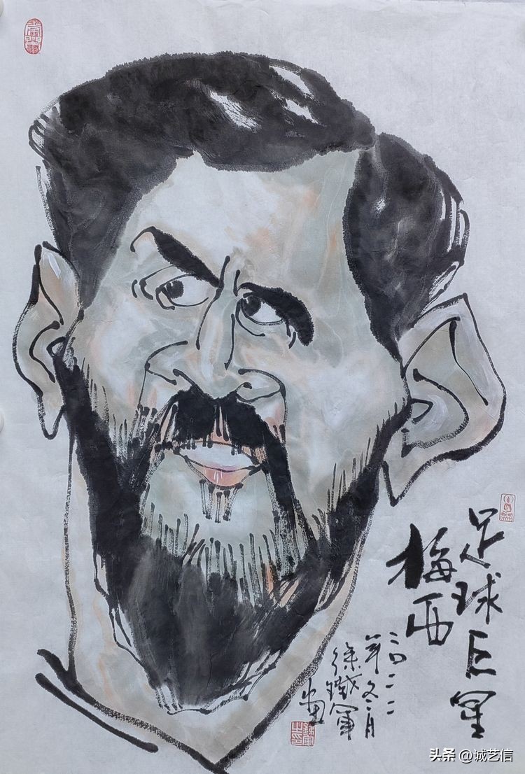 卡塔尔梅西漫画海报,梅西拿着美洲杯来卡塔尔的漫画