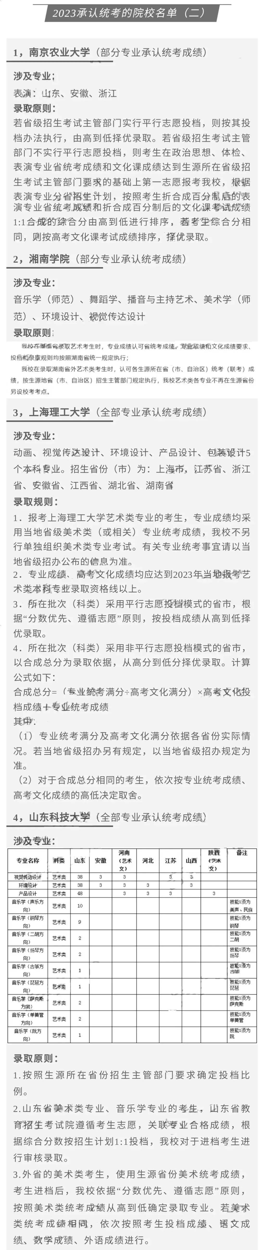 汇总！2023艺术类专业承认统考院校