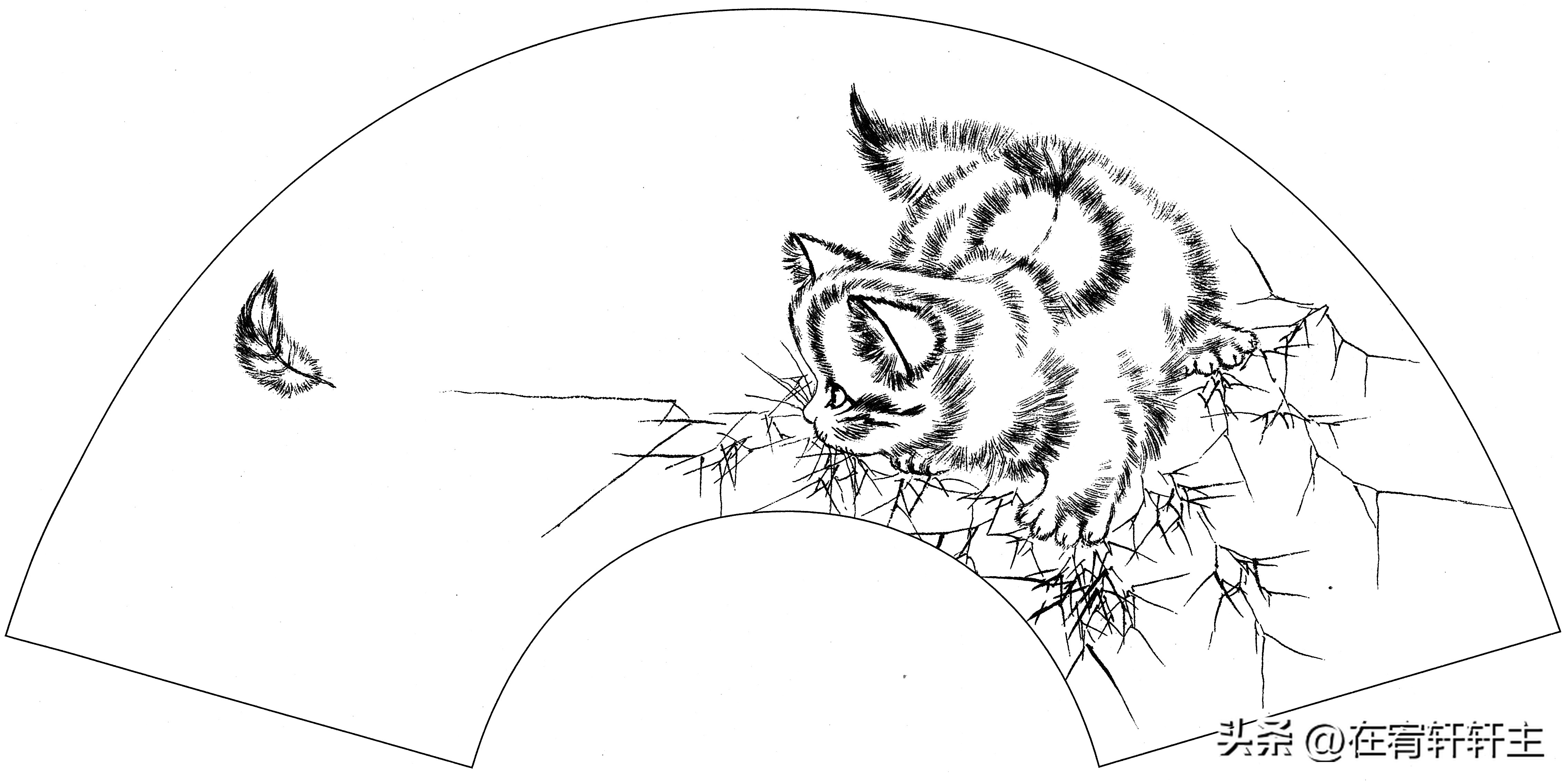 工笔白描祥云图案扇面,工笔扇面葡萄白描图片