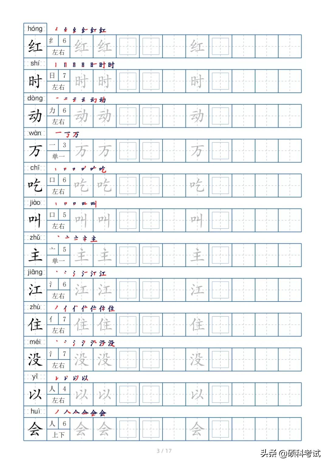一年级常用偏旁部首对应字练字,一年级下册语文生字表识字笔顺