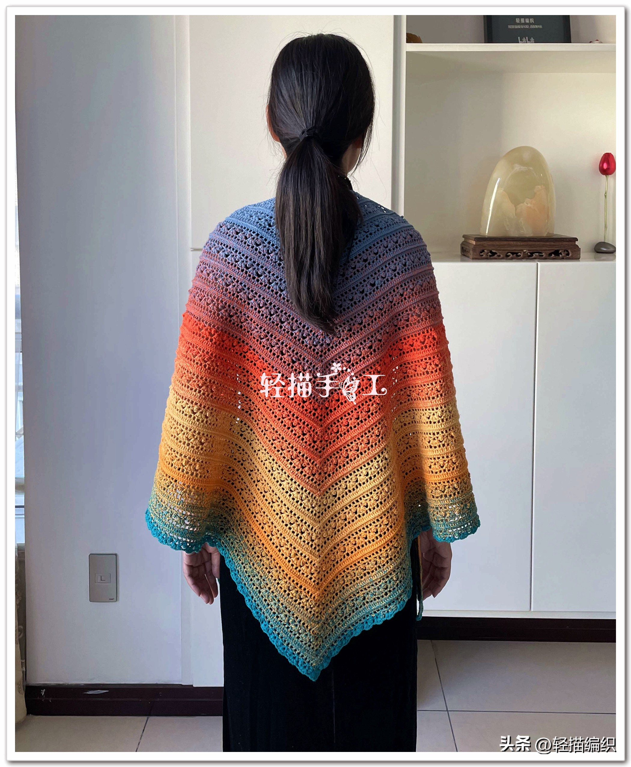 彩虹披肩,彩虹三角披肩编织方法