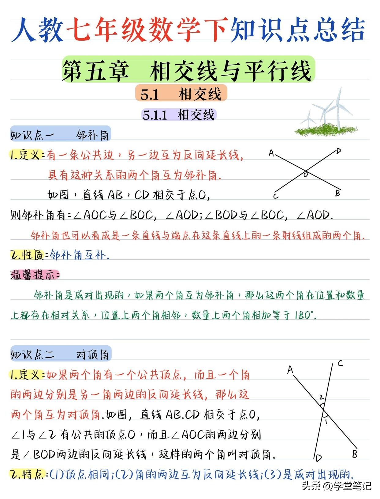 七年级下册数学必背知识重点归纳,七年级数学知识重点笔记