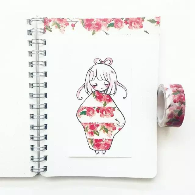 纸胶带做的小清新插画幼儿,胶带插画