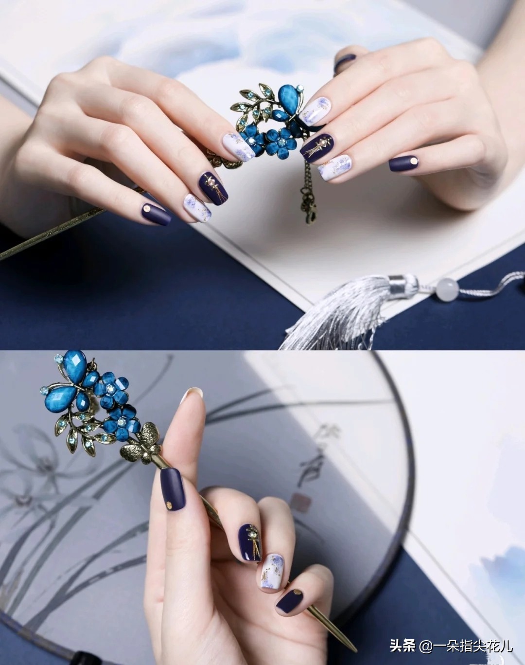 美甲国潮老虎爆款,国潮暗黑风格美甲款式