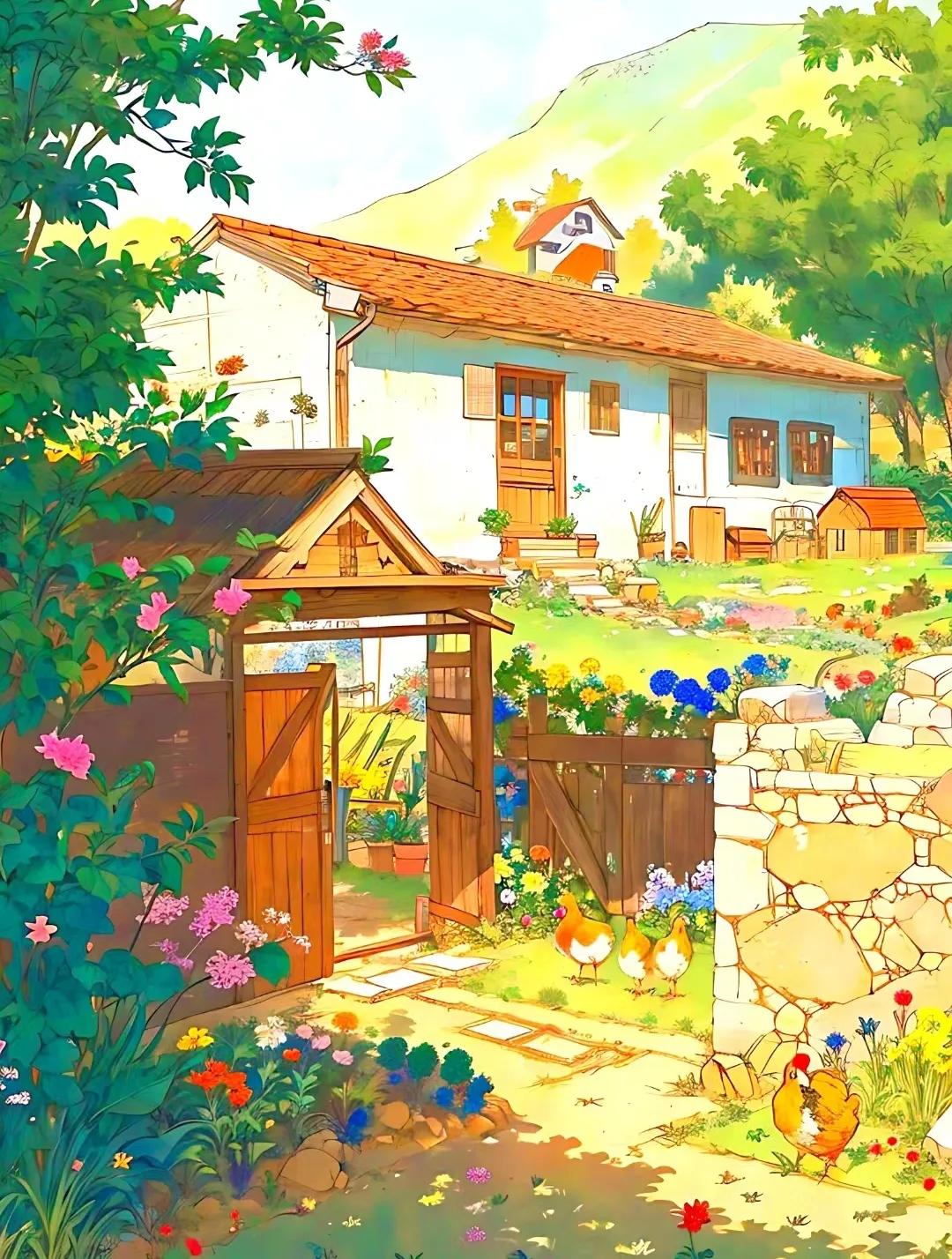 唯美治愈插画田园风,好看的古代风景田园插画