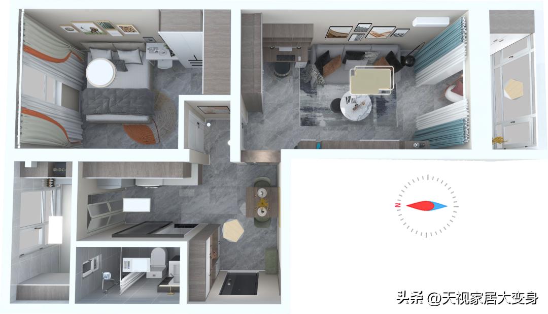 20平出租屋卧室客厅一体改造,60平两室一厅怎么改造