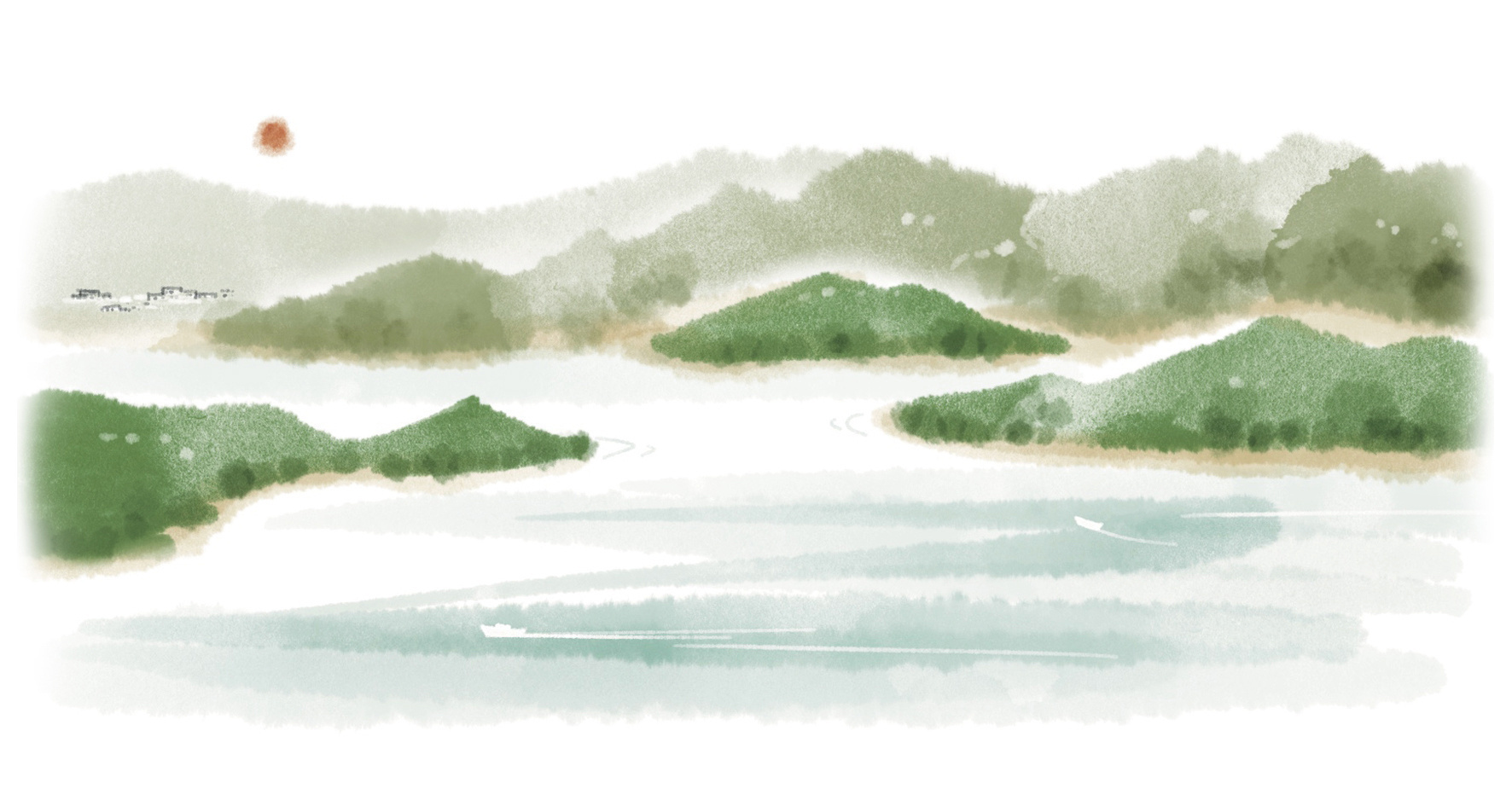 有关乡村景色的插画,山间田野插画素材