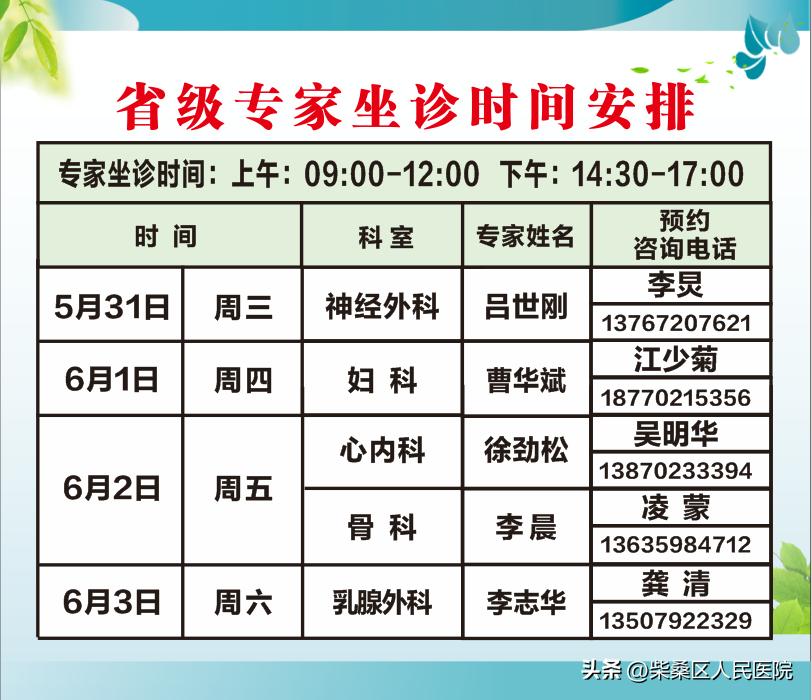 【医讯】省级专家5月31日-6月3日坐诊安排预告来啦!