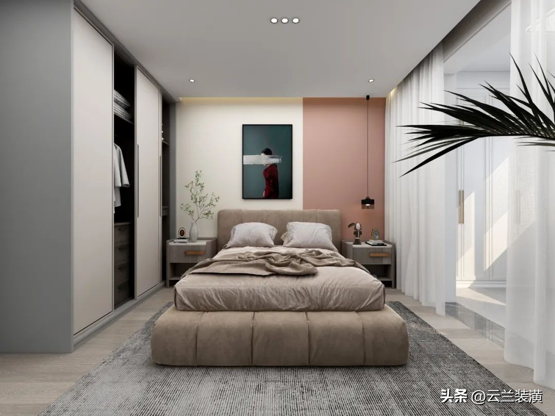 极简白色衣柜装修效果图最流行款,深布纹配白色柜门衣柜装修效果图