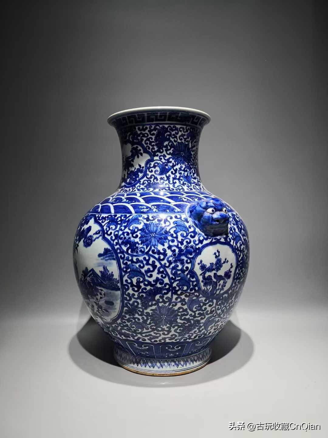 清代青花人物故事纹双联瓶,青花人物故事摆件