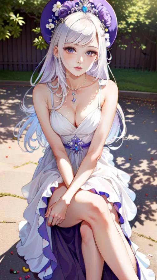 ai绘画国漫紫色礼服裙女神,二次元ai绘画美女壁纸