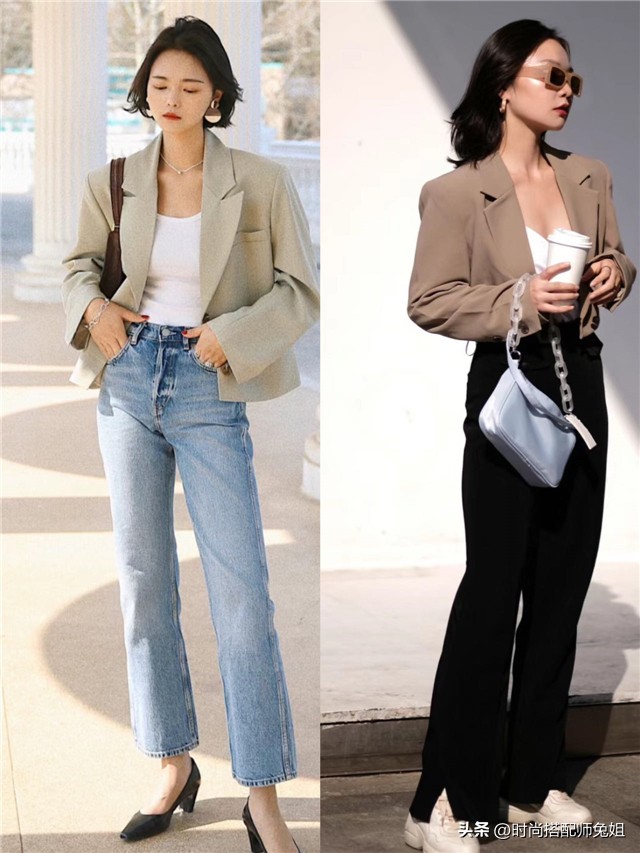 今年最火中长款西装高级感加厚款,春天穿短款西装还是长款的好看啊