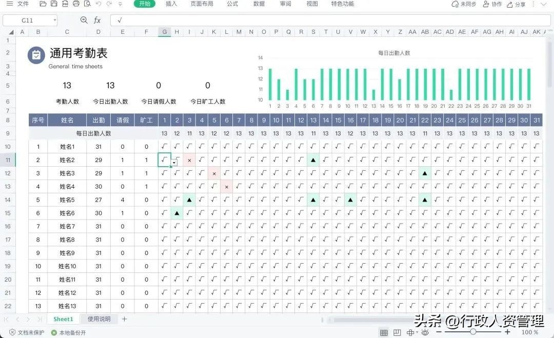 xls考勤自动统计公式,xls表格算考勤天数