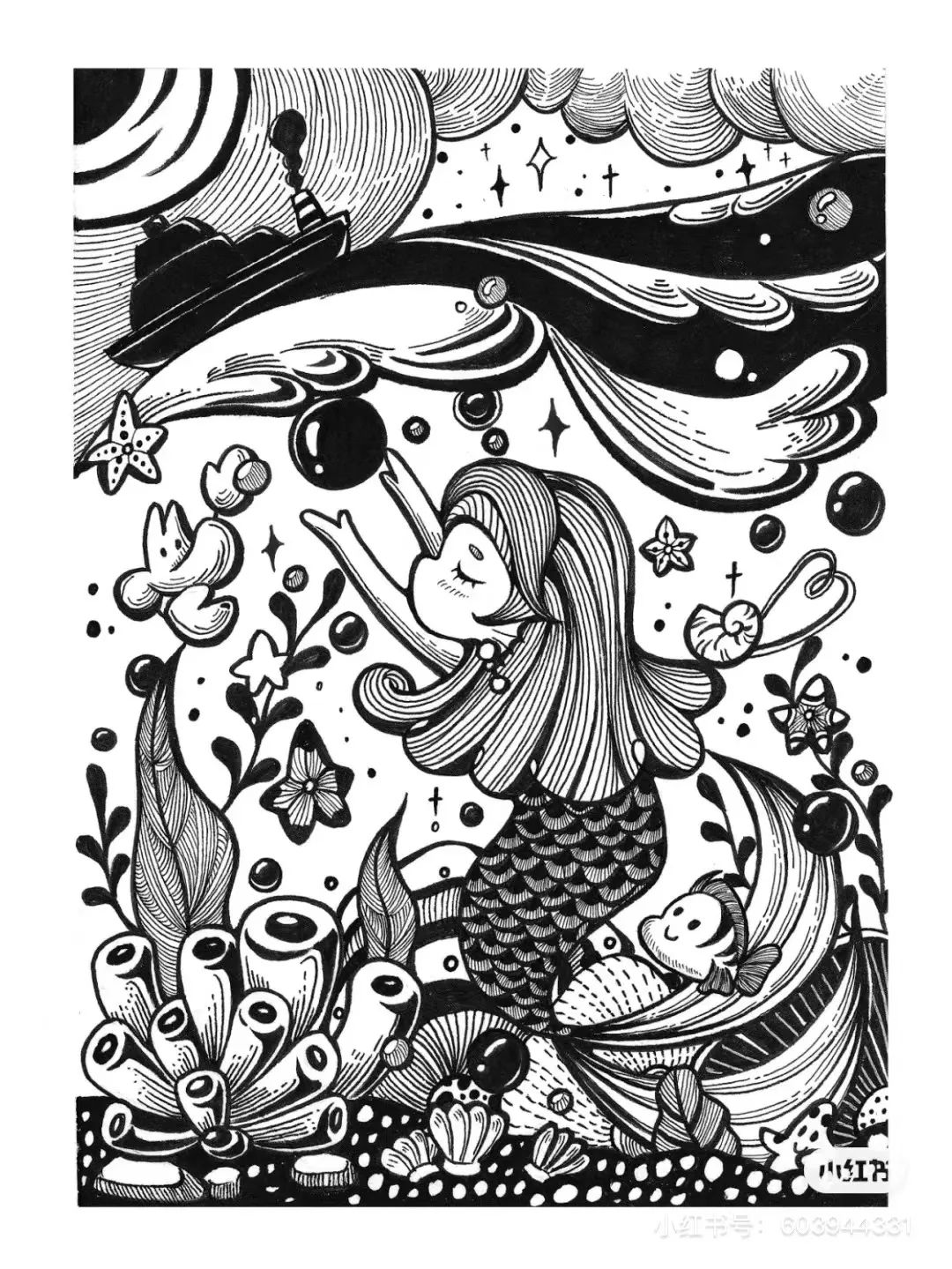 针管笔画线条练习,针管笔黑白装饰画线描