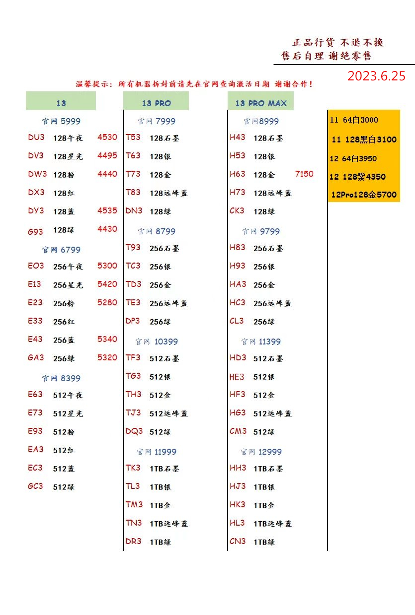 华强北苹果手机报价单,深圳华强北2023年手机7月份报价表