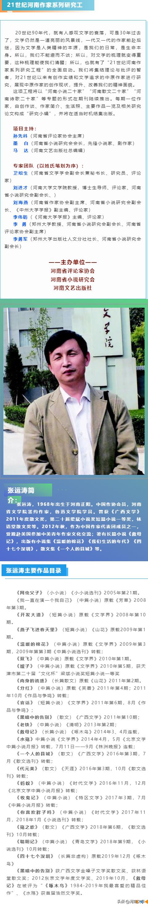 “河南小说二十家”之十四：张运涛研究