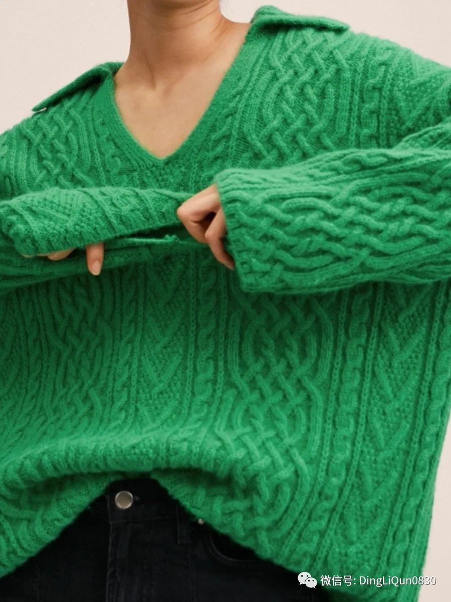 回形针织毛衣图解,绿色和白色最新双色毛衣花样图解
