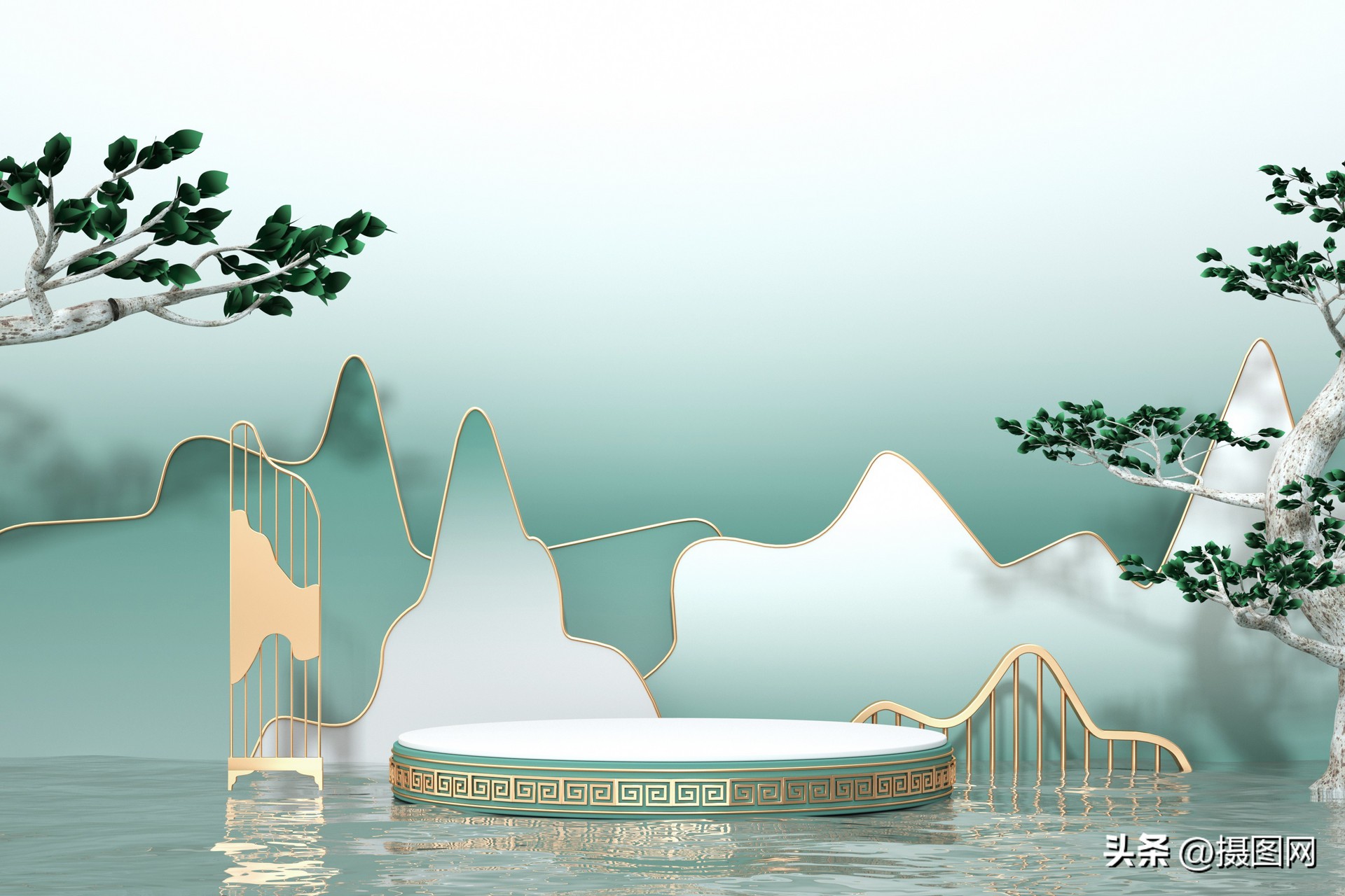 国潮背景图｜c4d中国风电商展台素材图