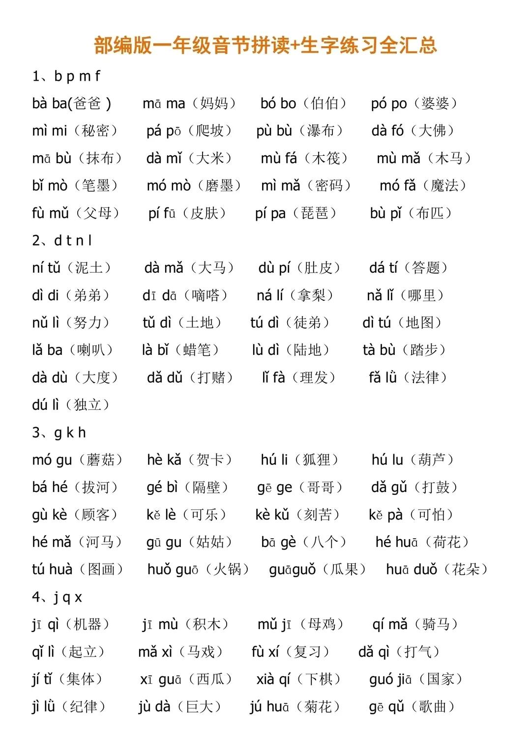 幼小衔接|一年级拼音拼读练习+生字汇总