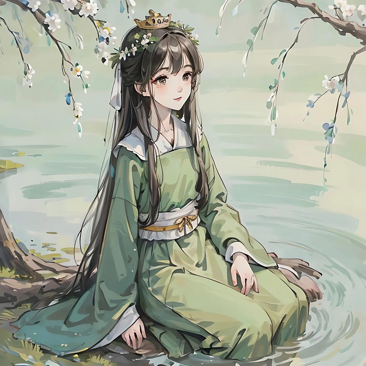 四月唯美插画,三月踏青插画