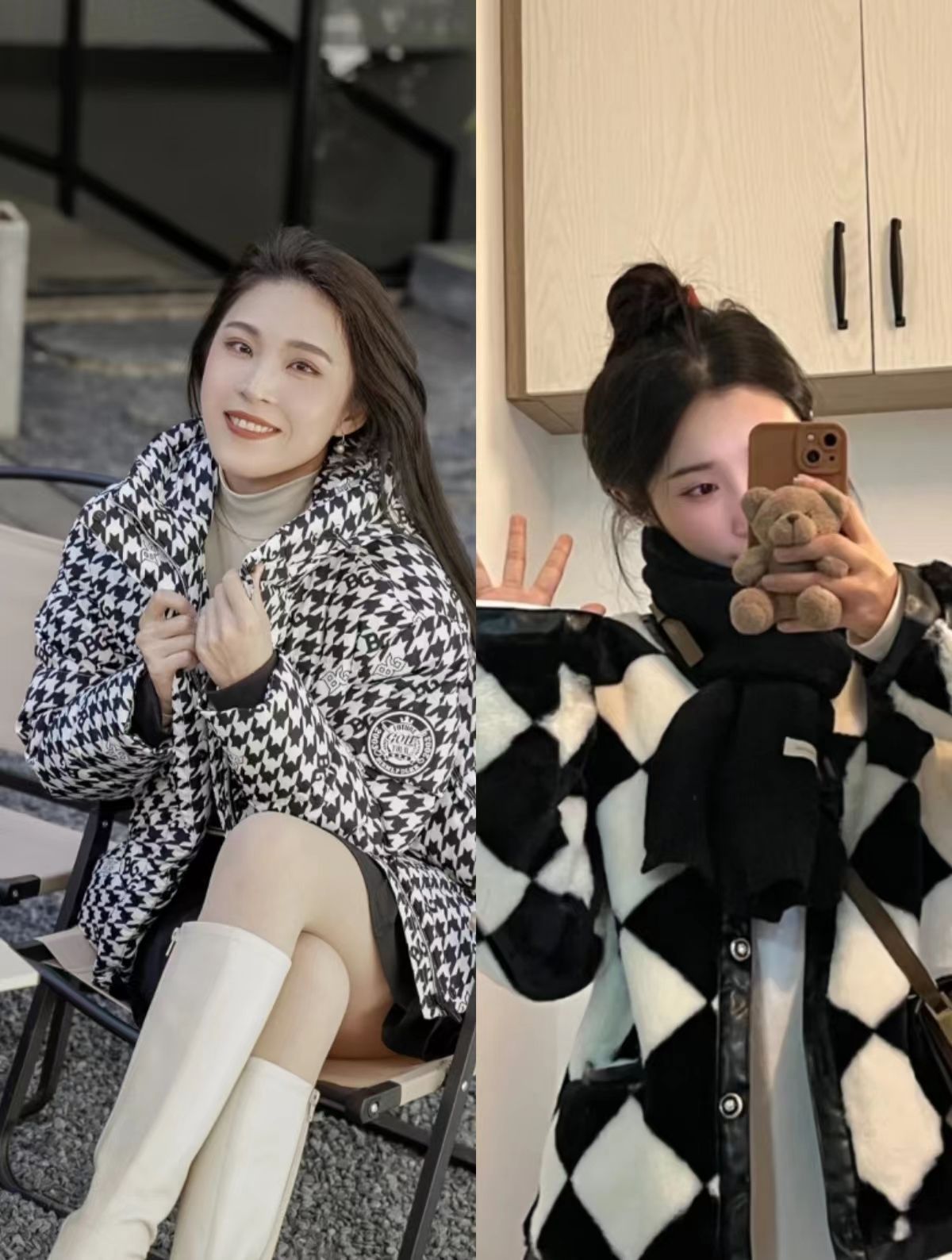 今冬不流行穿“动物纹”了,换成“千鸟格”、“棋盘格”,更优雅