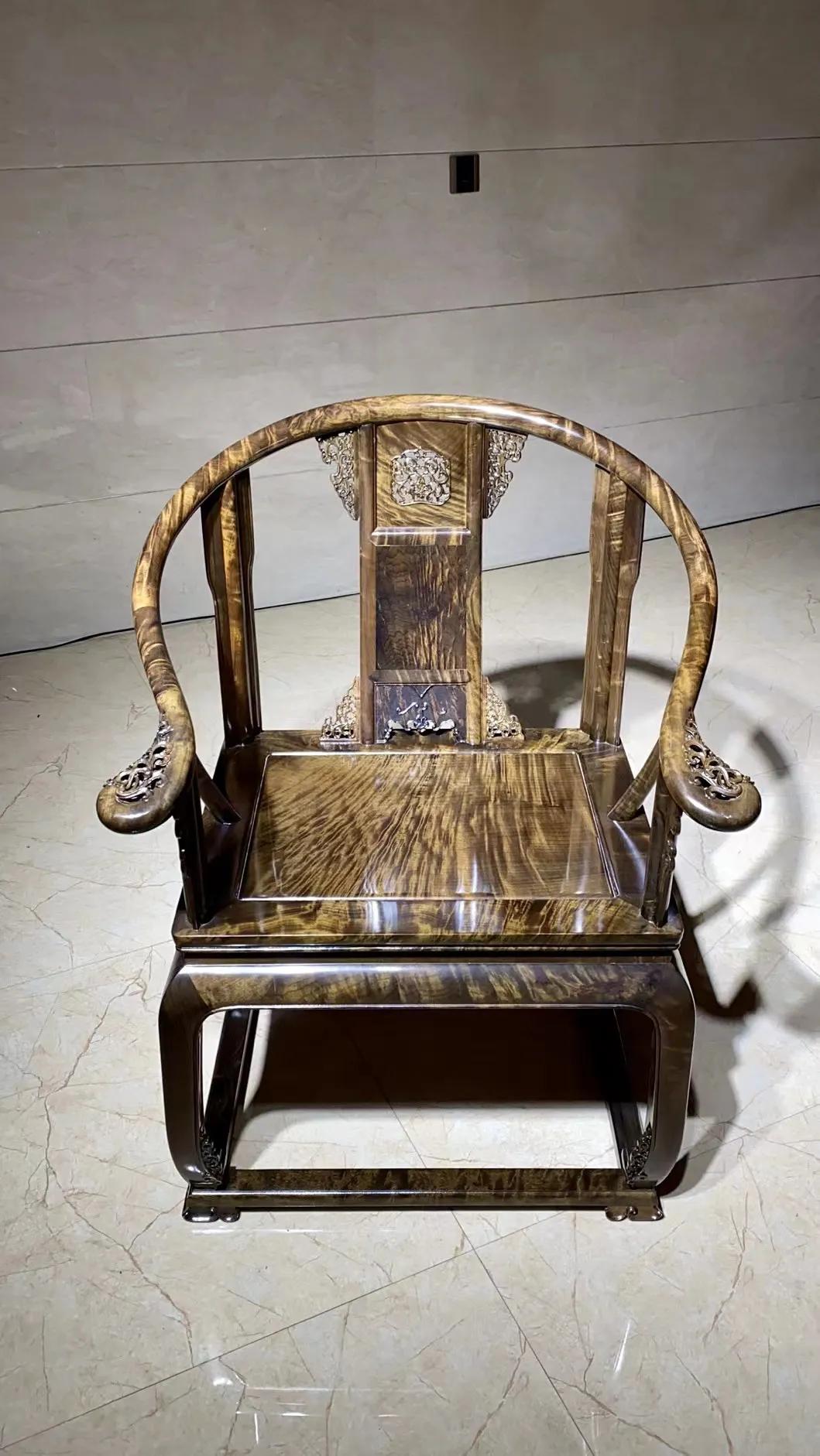 乌木金丝楠皇宫椅三件套,顶级金丝楠乌木厚重椅