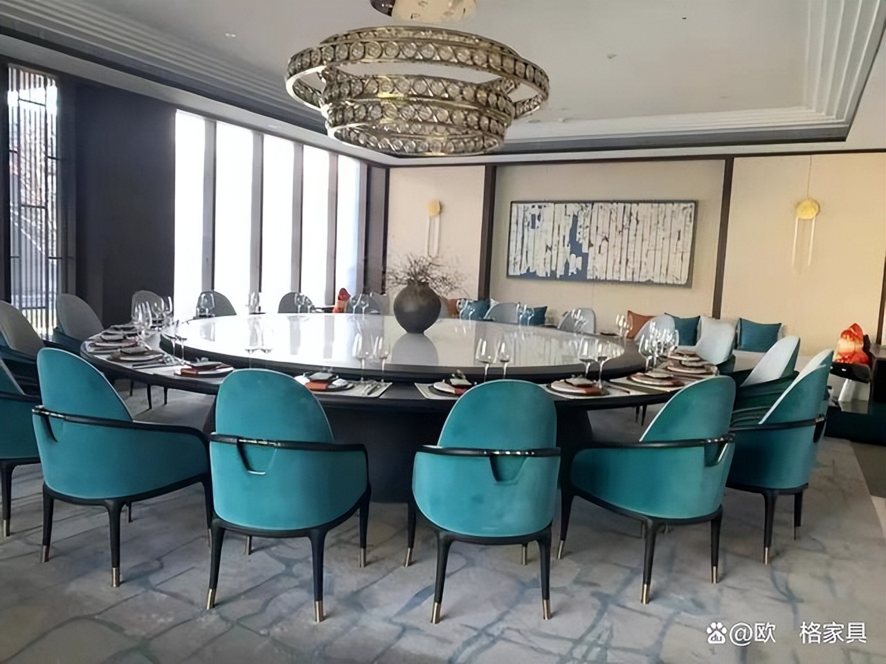 家用高档圆桌餐桌大理石,别墅高档电动餐桌时尚大理石圆桌