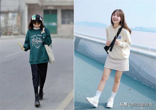 春天卫衣外面穿什么外套,春天粉色卫衣套黑色百褶裙穿搭