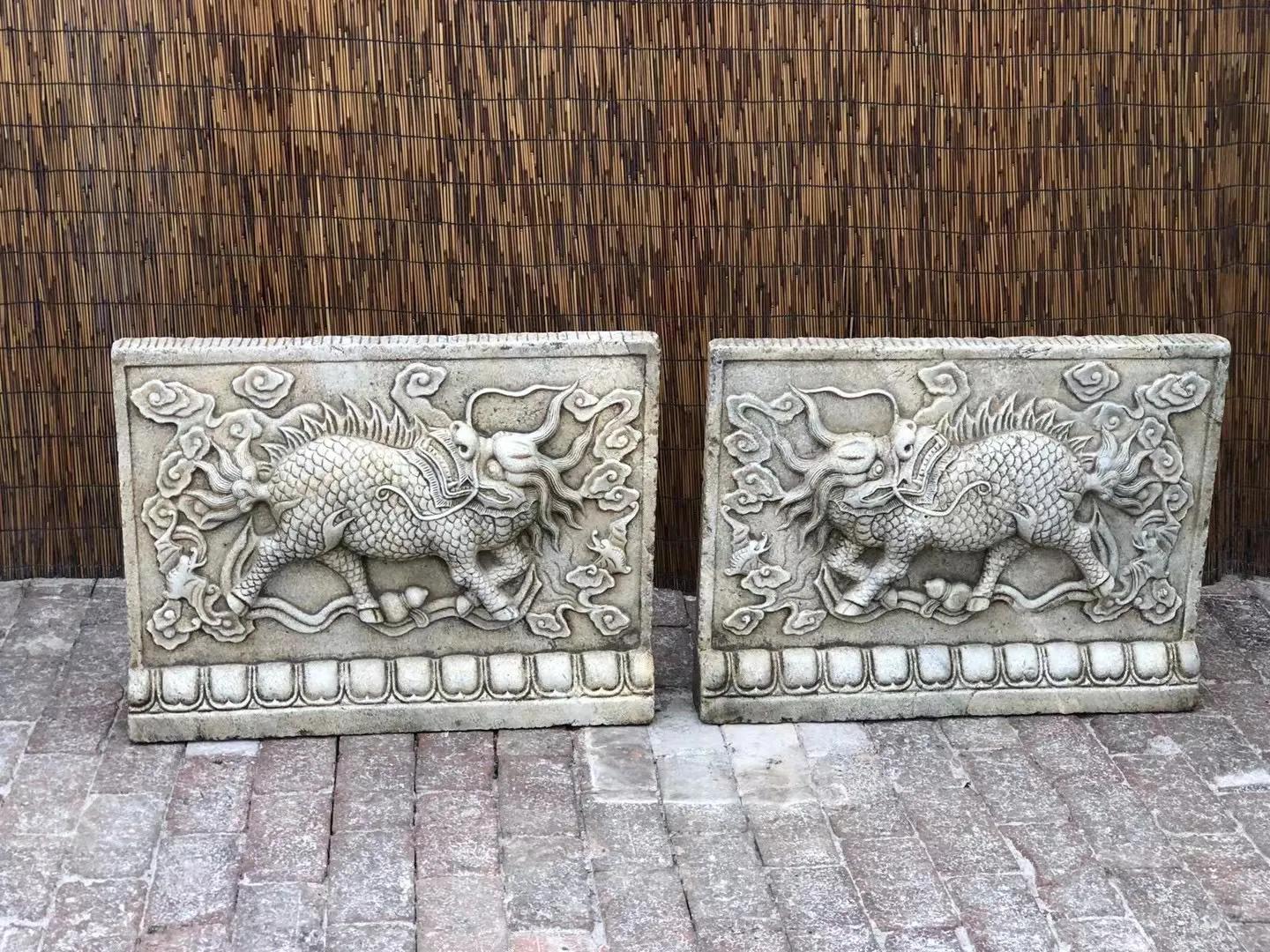 汉白玉麒麟祥云,麒麟玉石一对