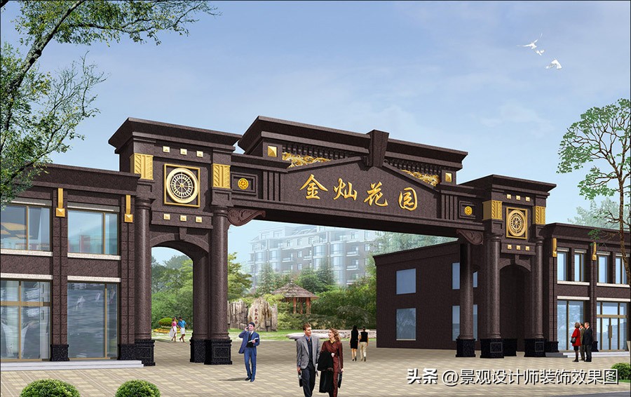 文化景区大门创意简单设计,小区景观大门口设计效果图