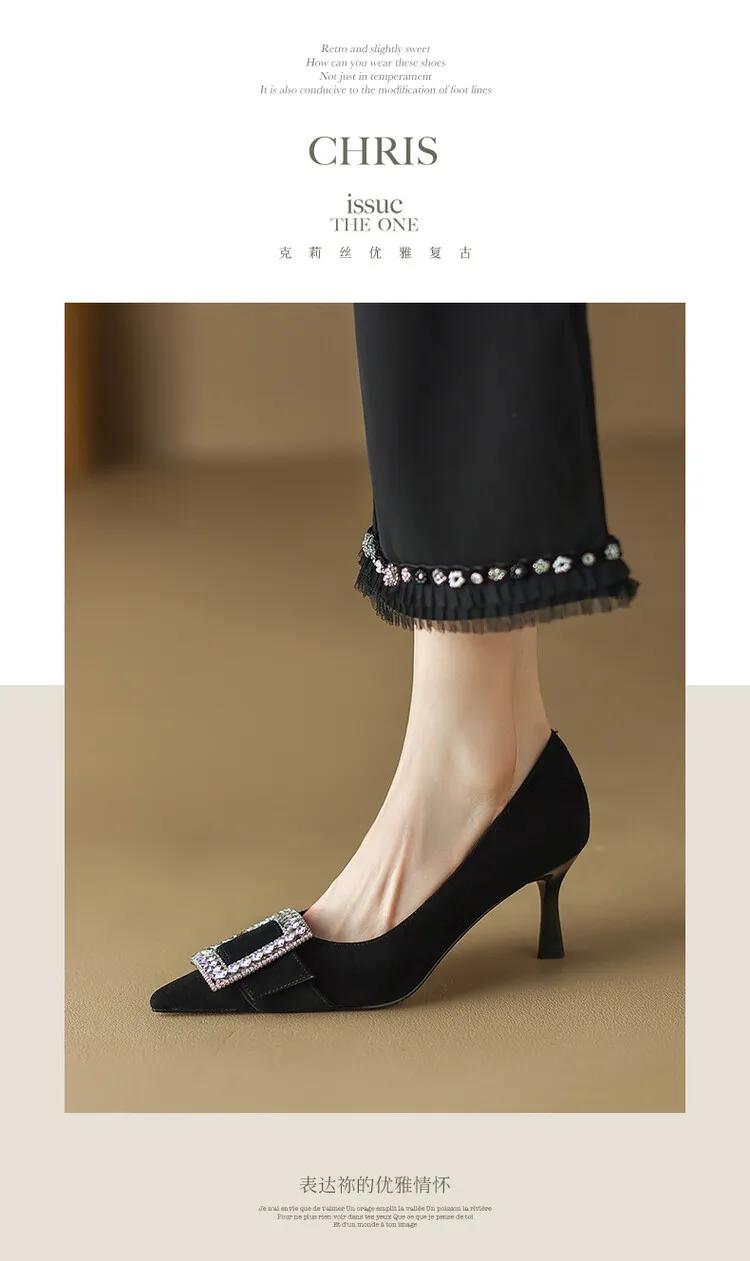 气质百搭露趾铆钉高跟鞋细跟,好看又舒服的羊皮款高跟鞋素版