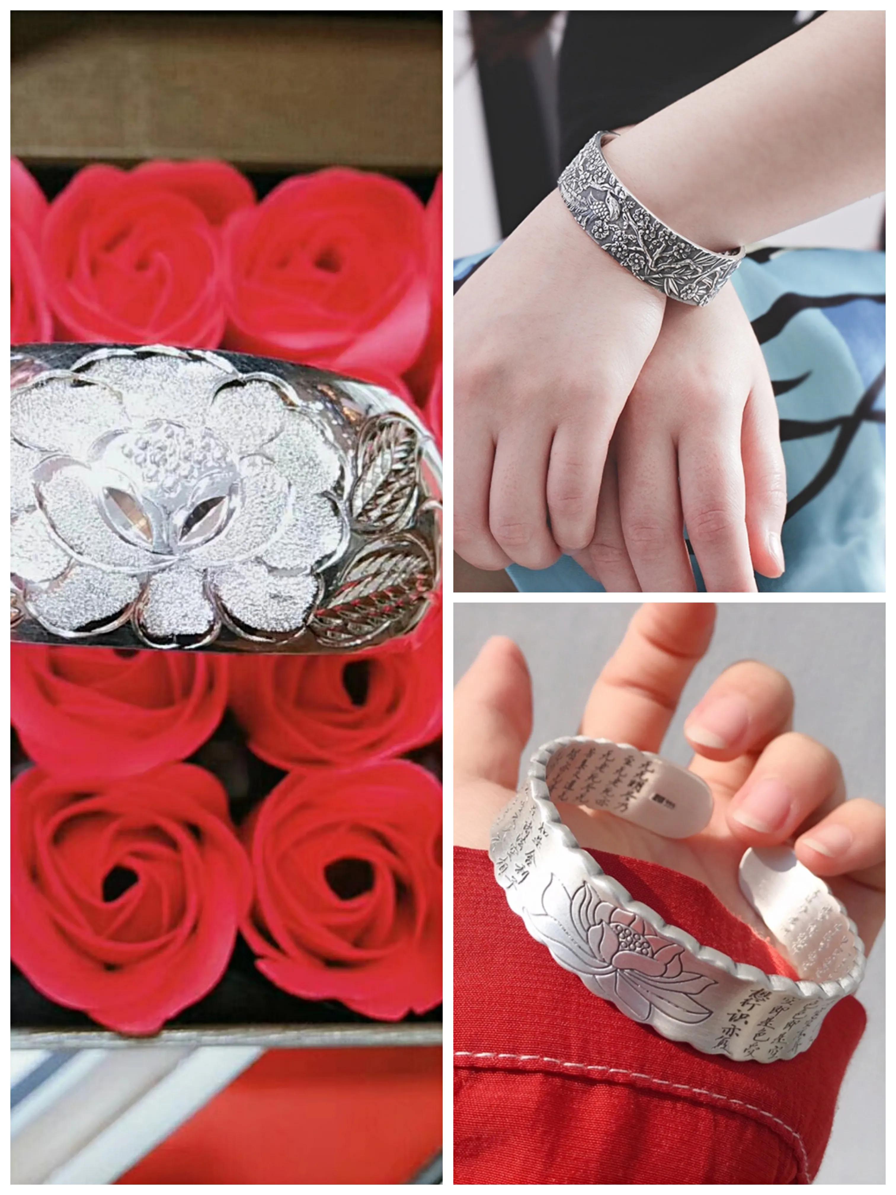 足银手镯哪种的款式最好看,足银999.9今年最流行的银手镯